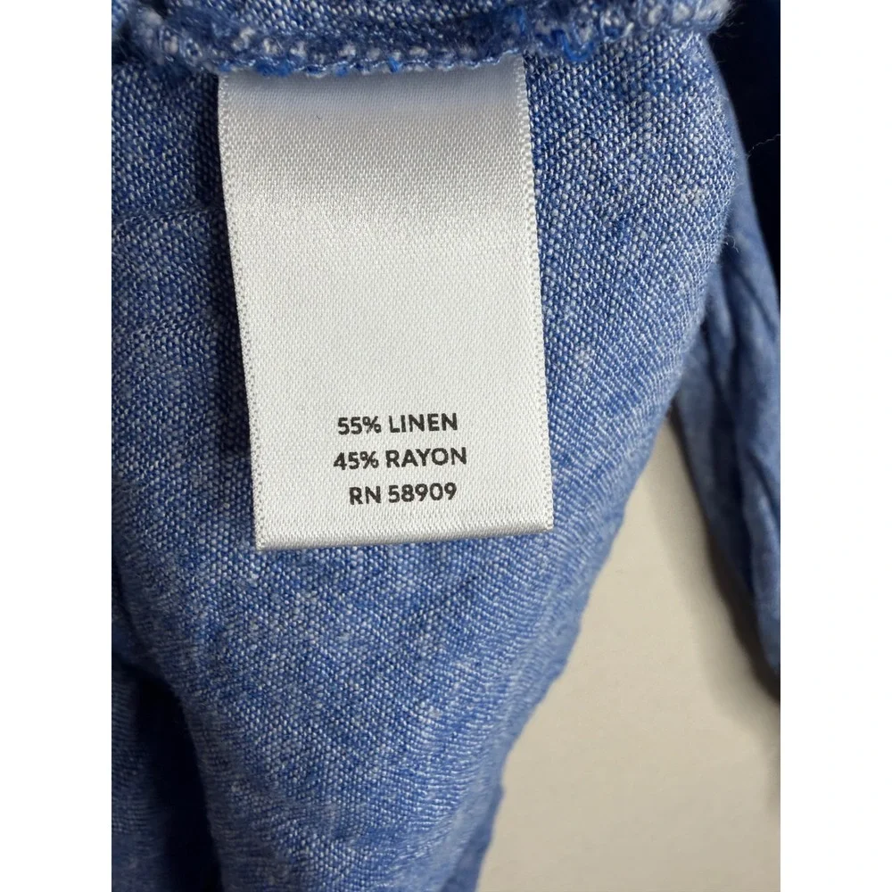 Westbound Womens Chambray Linen Tie Front V Neck Blouse Size Large Blue_7